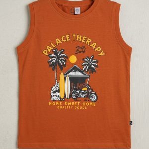 kids sleeveless 'palace therapy' cotton t shirt – burnt orange