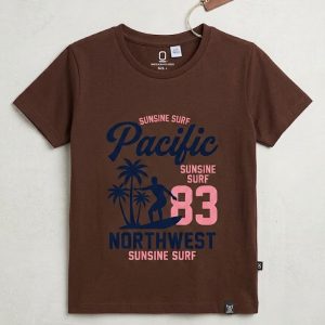 ok premium kids chocolate brown t shirt 'pacific northwest 83' summer tee