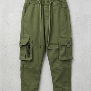 olive green kids premium cargo joggers