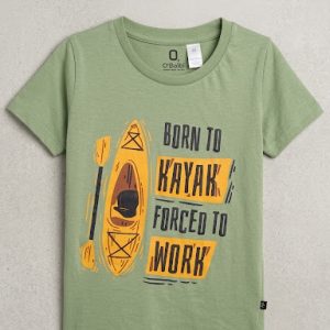 obaibi premium kids olive green t shirt 'born to kayak' graphic tee