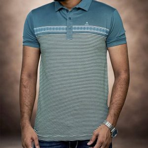 premium teal blue striped polo shirt