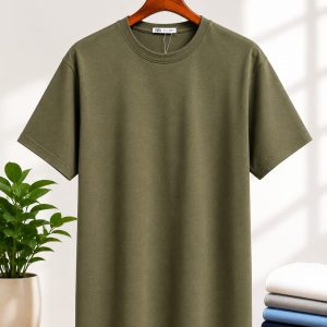 bold look exclusive drop shoulder t shirt in army green shade