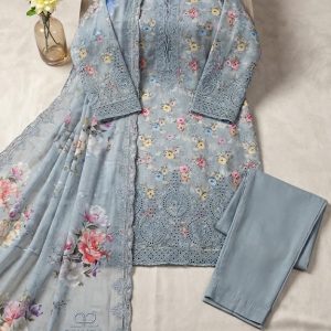 luxurious digital print and embroidery pakistani three piece